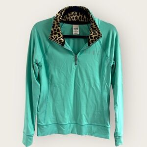 Victoria's Secret PINK Teal Active Pullover with Leopard Collar